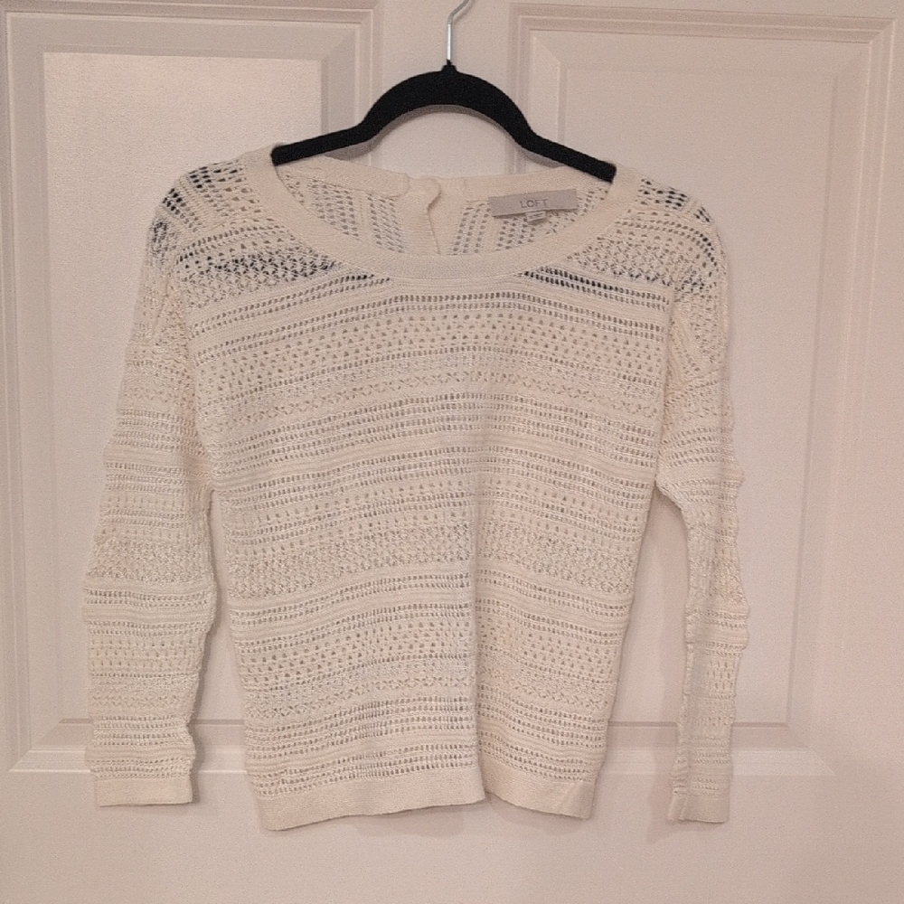 LOFT Cream Crew Neck Sweater Soft Knit Versatile